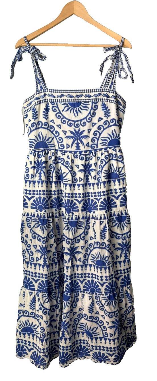 Sugarlips  Large/12 Rivera Tropics Tiered Maxi Dress Blue White Patterned Print - Picture 4 of 5